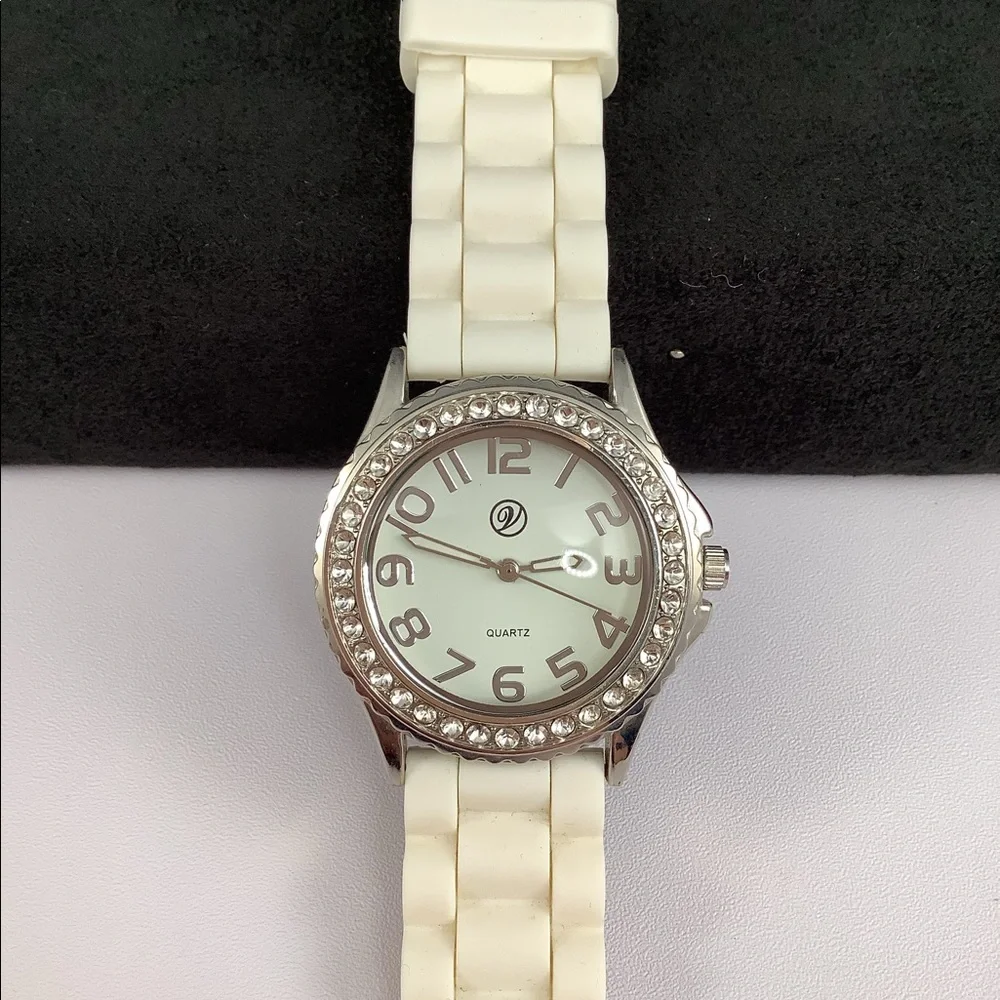 Accutime White Rhinestone Silicone Quartz Watch - Picture 5 of 14